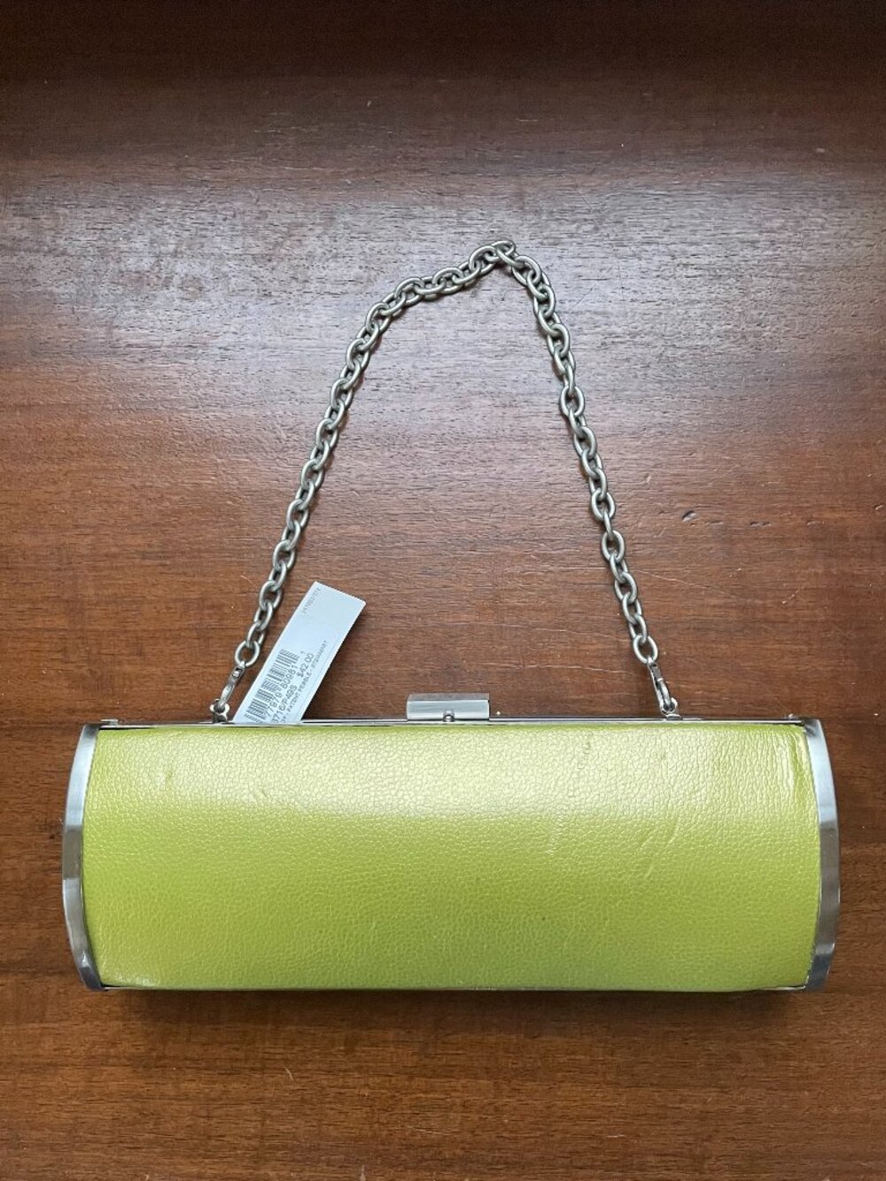 Y2K Chartreuse Cylinder Bag | Barrel Clutch w/ Chain Strap | Retro Mod Purse